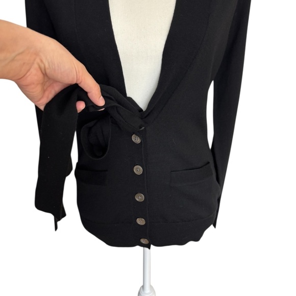 Ralph Lauren Blue Label Womens Black Tie Front Merino Wool Cardigan Sweater Sz M - Picture 6 of 13